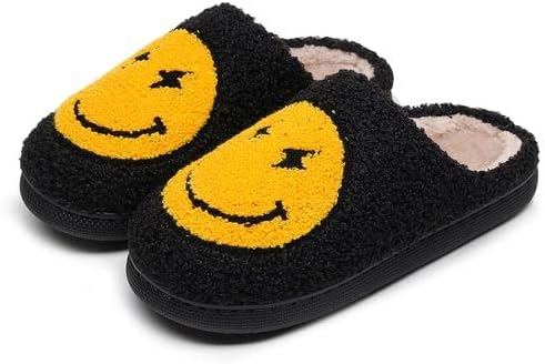 MoneRffi Smiley Face Slippers, Retro Comfy Winter Shoes Warm Plush House  Slippers for Women Men, Couples Novelty Soft Lightweight Indoor Outdoor  Slippers Anti-slip Sole: Amazon.co.uk: Fashion