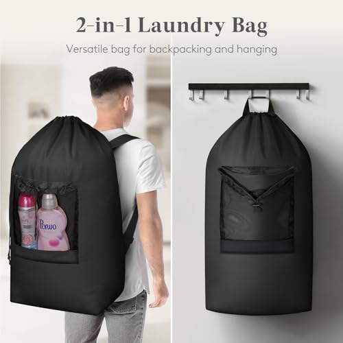 Lifewit Laundry Bag, Extra Large Laundry Backpack with Shoulder Straps and Mesh Pocket for Laundromat, Heavy Duty Laundry Bag Backpack for Dirty Clothes for College Dorm/Travel/Apartment, 90L, Black by Lifewit - Used condition - Image 5