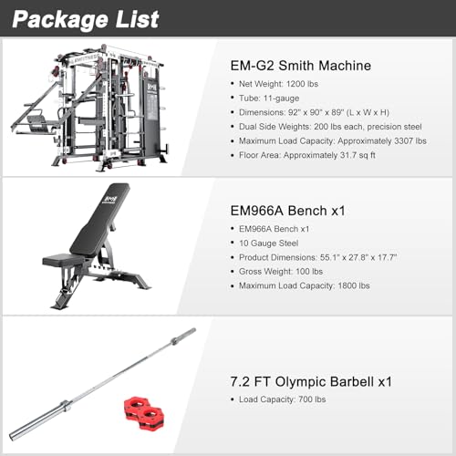 Image of Smith Machine with Weight Stacks Power Cage Squat Rack Dual Cable Crossover Machine, LAT Pull-Down All in One Home Gym Systems