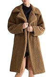 Orolay Women's Fuzzy Fleece Jacket Mid Long Faux Fur Lapel Sherpa Teddy Coat Winter Warm Outerwear with Pockets Khaki Large
