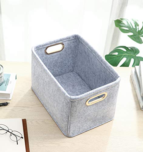 Collapsible Storage Bins Foldable Felt Fabric Storage Basket Organizer Boxes Containers with Handles Metal Handles for Nursery Toys,Kids Room,Clothes,Towels,Magazine (Light grey, 15.9L×11W×9.8H) - Image 5
