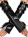 GEMILY Leather Fingerless Long Gloves Black Cosplay Arm Sleeves for Women