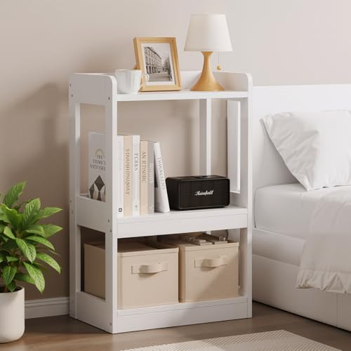 MUOLVSQ Estanterías de roble macizo, estanterías rústicas varios niveles, ideales for salones, cocinas o recibidores. Gran capacidad carga, estilo rústico moderno(White,3 floors)