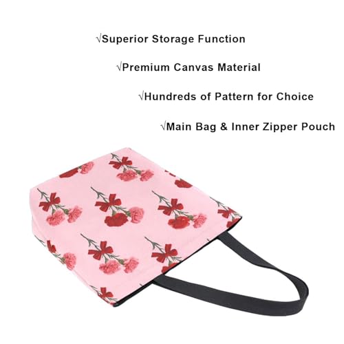 Extra Large Shoulder Tote Bag for Beach Travel Weekender Gym Carnation Pattern Red Pink Flower Reusable Grocery Canvas Shopping Bag4