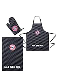 FC Bayern München Grill-Set 3tlg Schürze Handschuhe Geschenk mia san mia Grillen