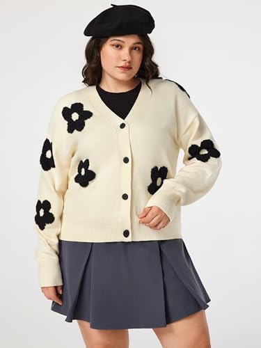 CIDER Womens Cardigan V Neck Floral Cardigan for Women Knit Button Down 2024 Fall2