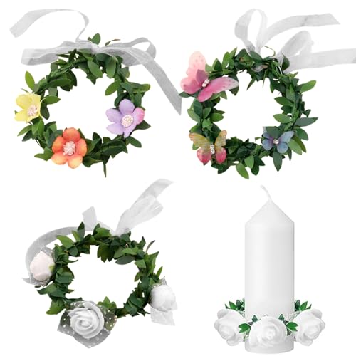BSITSSS Candela da Comunione, Protezione Antigoccia, Ghirlande Artificiali per Candele per Battesimo, Comunione, Cresima, per Candele con Diametro di 3-6 cm