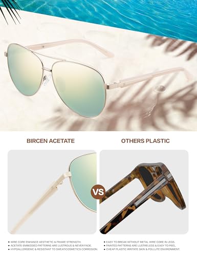 Image of Polarized Aviator Sunglasses Womens: Acetate Glasses UV Protection | Classic Square Style fit Most Face Shape - Pressure-free Frame & Full Anti-Glare Lens Ideal for Classy Laides Travel Vacation