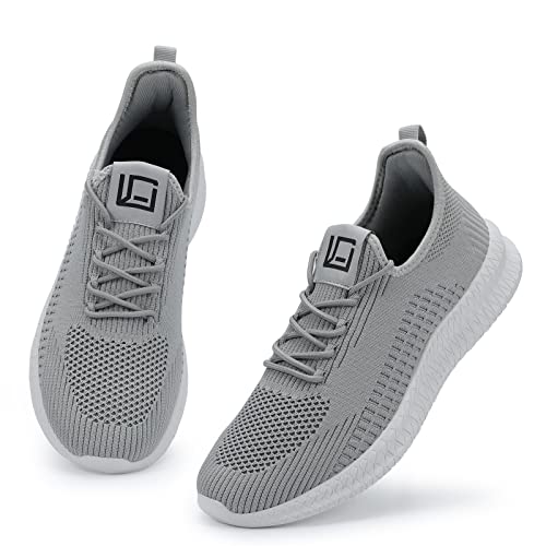 LCGJR Men's Running Shoes Ultra Lightweight Breathable Comfortable Walking Shoes Casual Fashion Sneakers Mesh Workout Shoes Lightgrey Size10.5
