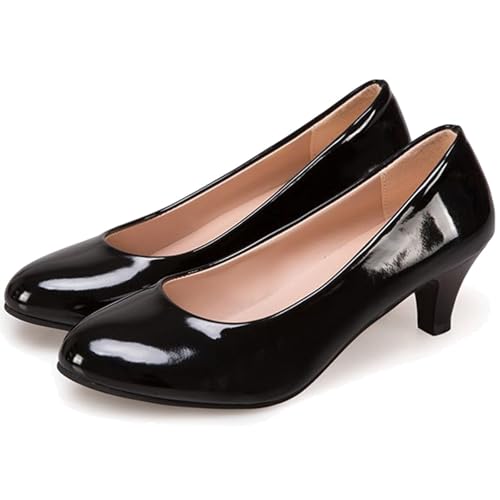 Image of WUIWUIYU Womens Office Kitten Heels Pumps Slip On Evening Dress Work Cute Sexy Pump Shoes