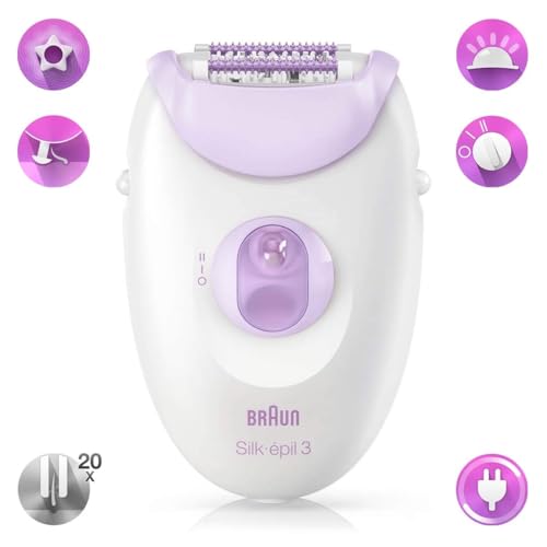 Braun Silk-épil 3-170, Epilator for Long-Lasting Hair Removal, 20 Tweezer system, Smartlight technology and Massage rollers, Purple - Image 3