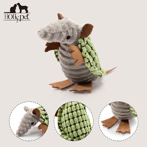 Image of Hollypet Plush Dog Squeaky Toy Stuffed Armadillo Animal Pet Puppy Chew Toys with Clean Teeth for Small Medium Large All Breed Sizes Dogs, Cantaloupe Green, 6 in