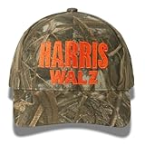 Harris Walz 2024 Camo Hat - Limited Edition | Mid-Profile, Structured | Durable 60/40 Cotton/Poly Blend | Adjustable Velcro Closure | Bold Orange Embroidery on Licensed Realtree Camouflage