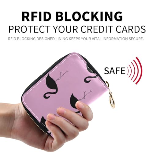 susiyo Black Silhouette Flamingo RFID Credit Card Holder, Women's Leather Wallet Coin Purse with Zipper, Perfect for Travel Business Shopping2