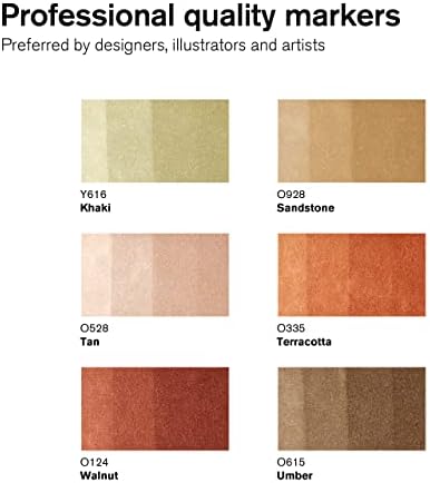 Winsor & Newton 0290160 Professional Earth Tones Marker Set, Khaki/Sandstone/Tan/Terracotta/Walnut/Umber