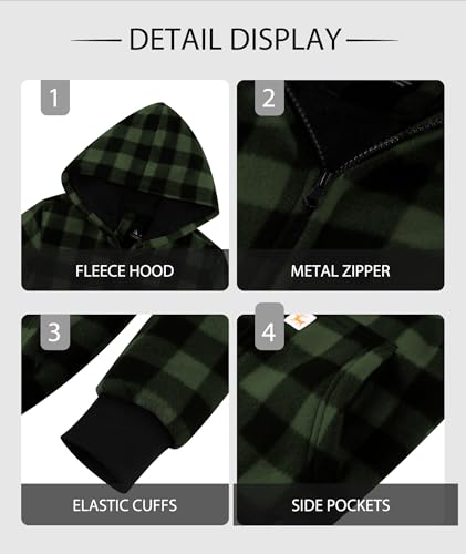 Image of GEEK LIGHTING Boys Flannel Jacket Sherpa Lined Hoodies Zip Up Fleece Plaid Shirt Jackets Winter Outdoor Coat Warm
