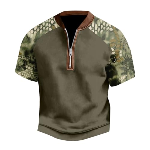T-Shirt d'été Homme zippé en Coton Respirant pour le Plein Air