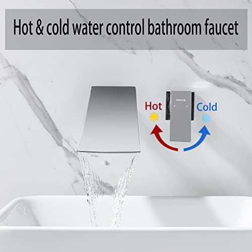 Deoler Waterfall Wall Mount Bathroom Sink Faucet, Bathtub Basin Mixer Tap Bathroom High Flow Lavatory Vanity Faucet Tub Spout Faucet Set Modern One Handle Widespread Tub Spout, Chrome #TOP2