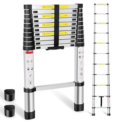 Telescoping Ladder,FAHKNS 10.5 FT Aluminum Extension Ladder, Heavy Duty 330lbs Max Capacity,Folding Compact Portable Anti-Slip Ladder for RV or Outdoor Work