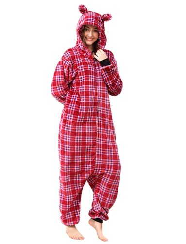 Pyjama grenouillère femme polaire corail, combinaison à carreaux avec fermeture éclair et poche 90