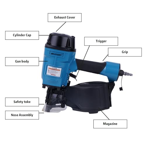 Bhtop NAIL GUN 15 Degree Pneumatic Siding Nailer, 1-3/4 Inch To 2-3/4 Inch Coil Siding Nailer thumb #2