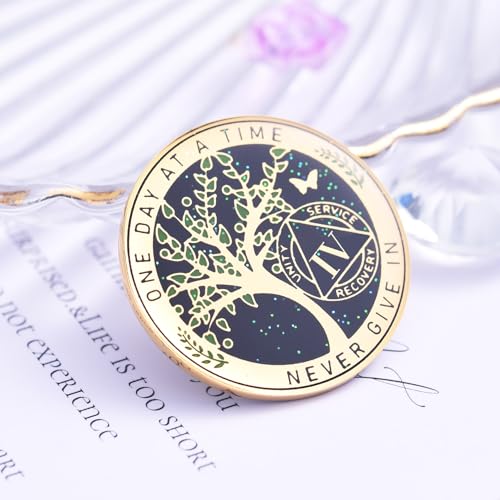 Image of LParkin 4 Year Sobriety Coin, 4 Year AA Coin, Sobriety Gifts for Women and Men, Tree of Life Sober Gifts Alcoholics Anonymous Medallion