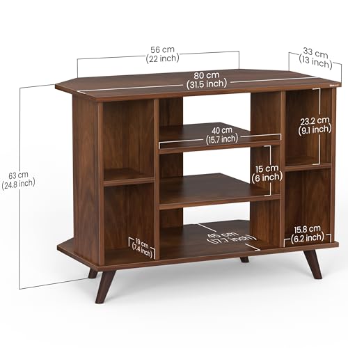 Image of BLUEWUD Gautier Engineering Wood Floor Standing TV Entertainment Unit Set Top Box Stand /TV Cabinet Panel with Shelves for Books & Decor Display Unit Bed Living Room Upto 42 inch (Brown Maple)