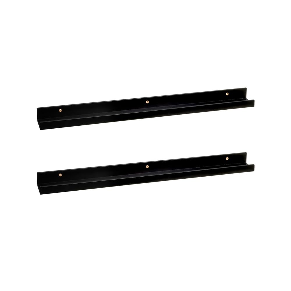 LOLAhome | Set de 2 Repisas de Pared | Balda Flotante Madera| Estante con Bordes | Estanteria Estrecha para Cuadros Fotos y Decoracion Negro De 80x9x5 cm