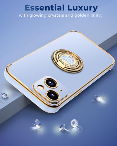Image of XYZ for iPhone 13 Back Cover Case with Stand, Phone Case with Double Ring Kickstand, for Girls Women, Luxury Cute Bling Protective Phone Cover Case for iPhone 13, Blue