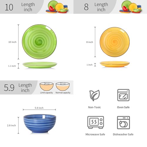 Image of Selamica Ceramic Plates and Bowls Sets,12 Pieces Dinnerware Sets for 4,Scratch Resistant Dish Set,Dishwasher & Microwave Safe, Dopamine