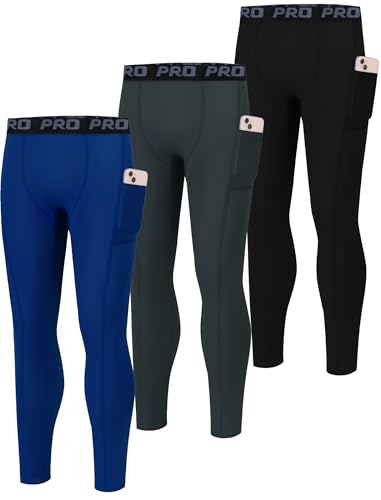 Catálogo para Comprar On-line Ropa de Running para Niño Top 10. 46 EXARUS - Leggings de compresión para niños grandes, 8-14 años, Conjunto de pantalones con bolsillos 3, Cónico, Multideporte