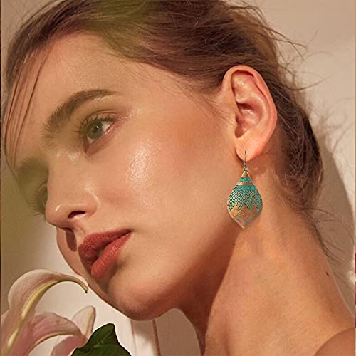Handmade Vintage leaf Earrings Bohemian Hammered & Engraved Earrings Unique Antique Silver Gold Tribal Ethnic teardrop Shaped Drop Dangle Earrings for Women Girls Jewelry3