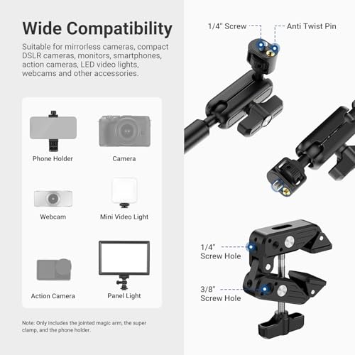 Image of NEEWER Basics Magic Arm Table Stand, 55 cm Microphone Arm Overhead Mobile Phone Holder Desk with 1 /4 inch 3 /8 inch Threads for ARRI, for DSLR Action Cam Webcam Mic LED Light for Video Reinforcement, UA061