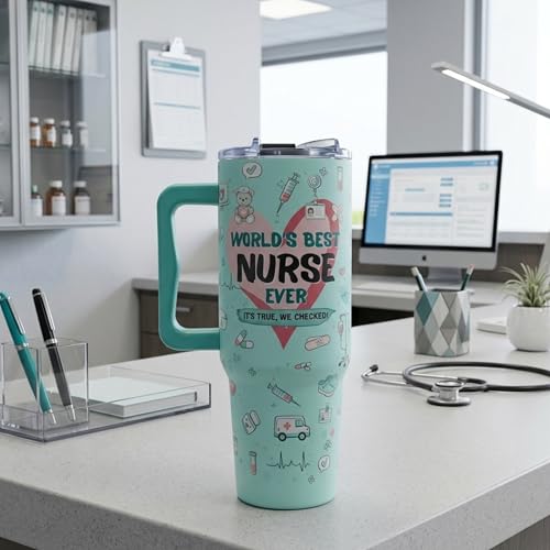 AT2Z GLOBAL Nurse Appreciation Gifts, Nurse Gifts for Women, Nurse Week Gifts for Women, Nursing Tumbler, Mothers Day Gift for Nurses Female 40 Oz Tumbler with Handle and Straw