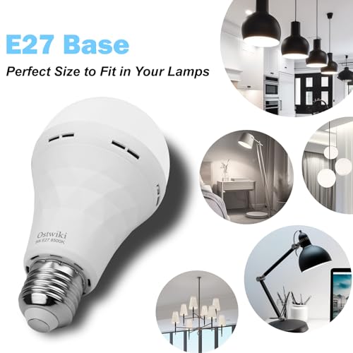Ostwiki 6 PACK EMERGENCY LIGHT BULBS Emergency Rechargeable Light Bulbs,6 Pack Battery Operated Backup Light Bulb For Power Outage Camping Outdoor Hurricane 9W E27 8500K 1200Mah White Equivalent Self-Charging Led Light Bulbs thumb #5