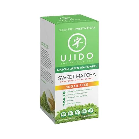 Ujido Matcha Green Tea Powder - Sweetened with Japanese Monk Fruit - Sugar Free (20g x 10 packets) Cover