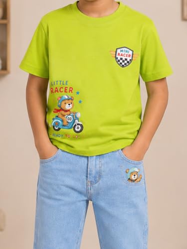 Image of KiddoPanti Boys Printed Co-Ords Set | 100% Cotton & Cottnon Spandex Woven | Drop Shoulder Tshirt with Jeans | Graphic Printed Design| Outerwear For Kids