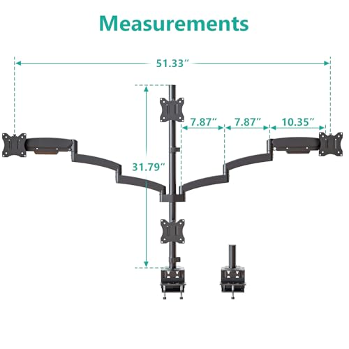 Image of WALI Quad Monitor Mount for 13-27 inch Screens, Extra Tall 4 Monitors Desk Mount, up to 19.8lbs, 32.2 inch Height Max, Fully Adjustable 4 Monitor Arms, VESA 75 /100mm (GSDM004S), Black