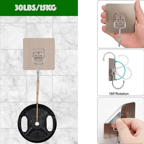 Image of Self Adhesive Heavy Duty Wall Hooks for Hanging Transparent Stainless Steel Waterproof Hooks for Kitchen, Bathroom, Home & Office (Gold Kadi Hook)