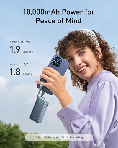 Image of Anker Nano Power Bank, 10,000mAh Portable Charger with Built-in USB-C Cable, 30W Recharging, 30W Max Output with USB-C&A, for iPhone 16 /15 Series, MacBook, Galaxy, AirPods, and Mo