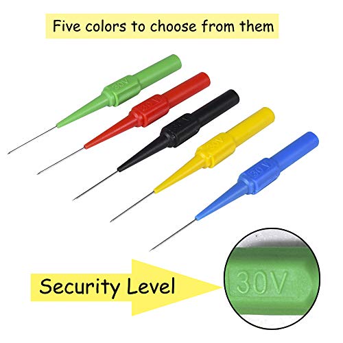 BingSnow Non-destructive Pin Test Probes Pin Insulation Piercing Needle, 15 Pack Probes Pin Set Use for Car Tester (Black, Red, Green, Yellow, Blue - 3/Each Colors)