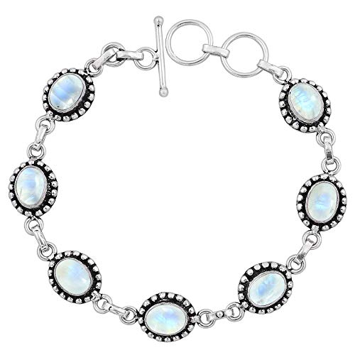 Natural Noonstone Bracelet 925 Silver Overlay Handmade Vintage Bohemian Style Bracelet Jewelry for Women