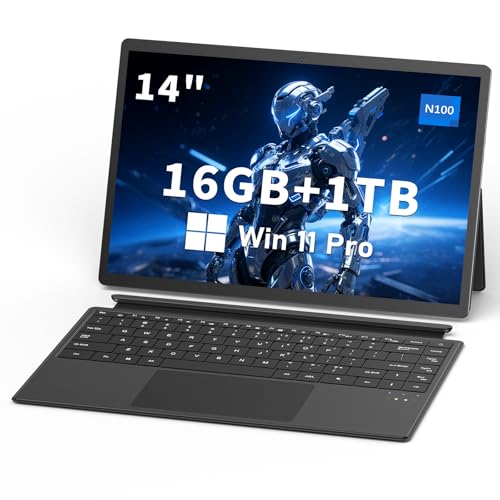 FUNYET Computer Portatile 2 in 1 Laptop, sistema Win 11 14 pollici,Portatil processore N100, 16GB di RAM + 1TB di SSD, tastiera retroilluminata, touchscreen e porta Type C，Notebook 2in1 Tablet