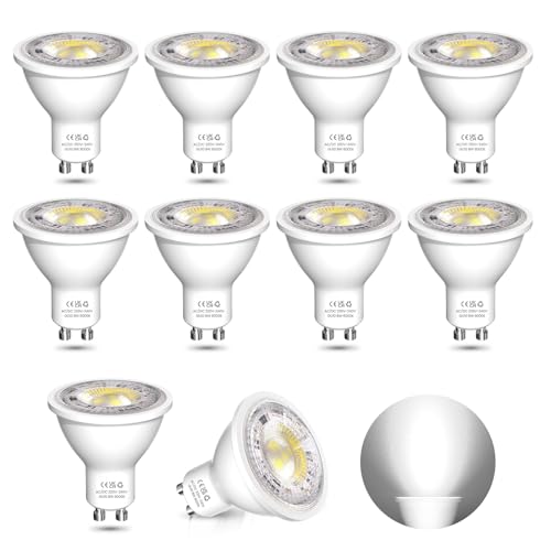 Lamptobe GU10 Lampadina LED Bianco Freddo,8W Lampadine Faretto Led, Equivalenti 80W Lampada Alogena GU10 Lampadina, 800LM 6000K, 38° Angolo del Fascio,Non Dimmerabile, 10 Pezzi