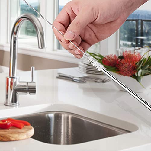 Image of E-COSMOS Reusable Stainless Steel Straws for Drinking with Brushes 8.5 Inches BPA-Free Metal, Thick, Long (2 Bent + 2 Straight +1 Brush)