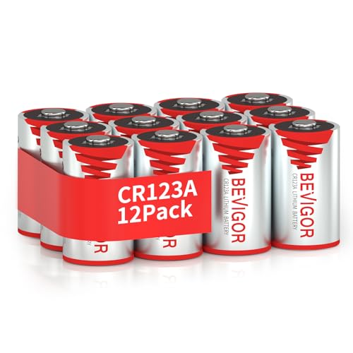 BEVIGOR 12 Baterías CR123A Litio, 1500mAh 3V Li-Ion, Baterías Li-Ion No Recargables De Alta Potencia, para Seguridad del Hogar Y Sistemas De Seguridad Inalámbricos