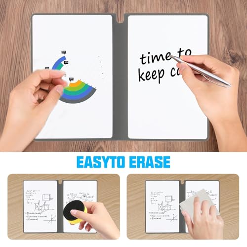 A5 Mini Whiteboard Kleine Whiteboards, A5 Whiteboard Notizbuch, Abwischbares White Board, Tragbar Notizblock für Büro Schule Zuhause Schreibtisch Listen, mit Stifte und Radiergummi
