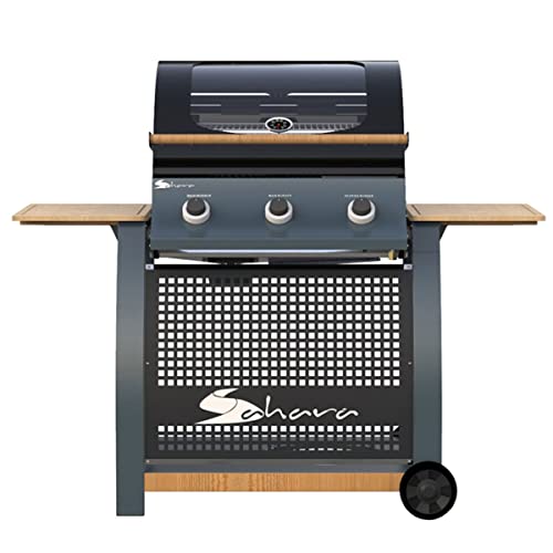 SAHARA - Barbacoa de gas 13 kW 9 comensales 3 quemadores Encendido piezo Garantizado 10 años Alta calidad