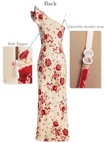 Image of VFSHOW Womens Ruffle One Shoulder Strap Ruched Formal Prom Wedding Maxi Dress V Neck Elegant Split Cocktail Evening Long Gown