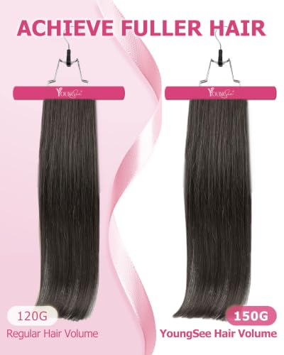 Image of YoungSee Hair Extensions Clip in Mocha Brown, Short Human Hair Clip-in Hair Extensions, 12 Inch 85G 7Pcs Natural Human Hair Clip in Extensions, Can Be Heat-styled Straight Hair